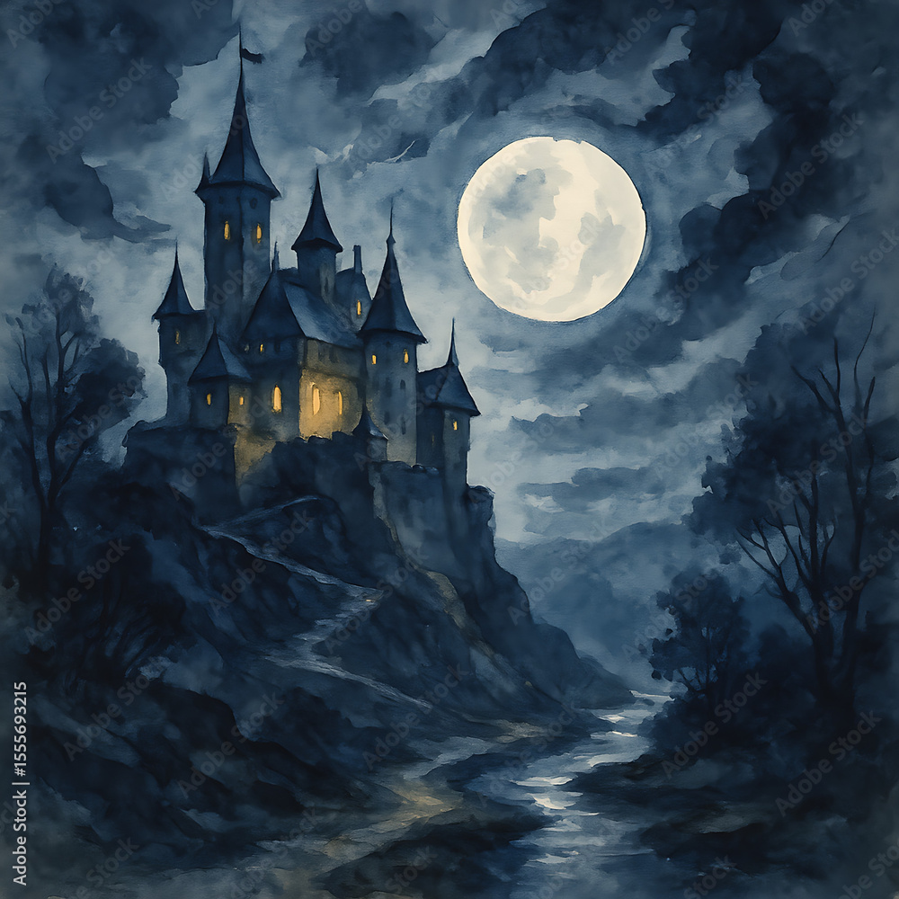 Fototapeta premium Moonlit Castle of the Dragon