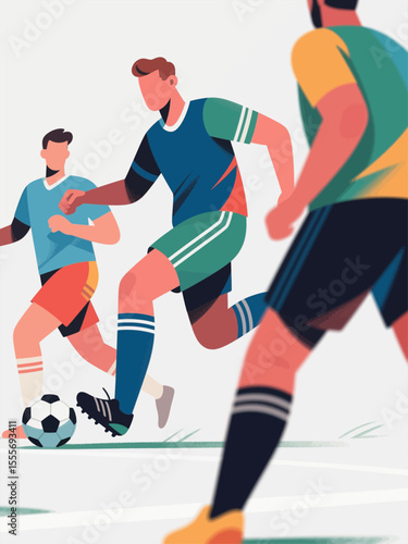 Vector illustrations of football events, athletes playing football, promotional posters for sports meetings, flat and colorful cartoon characters, healthy and happy life