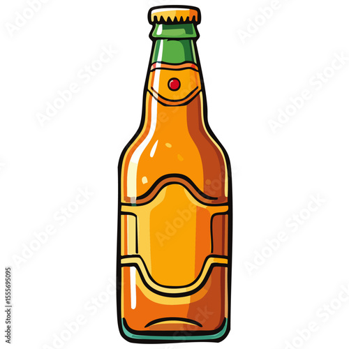 Beer bottle vector color illustration in sketch style. Low alcohol drink image on isolated background line art. Doodle engraving for bar and menu