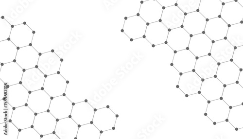 Hexagons pattern on gray background. Genetic research, molecular structure. Chemical engineering. Concept of innovation technology. Used for design healthcare, science and medicine background