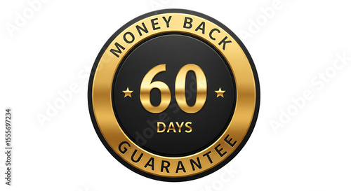 60 Days Money Back Guarantee Round Golden and Black Badge.