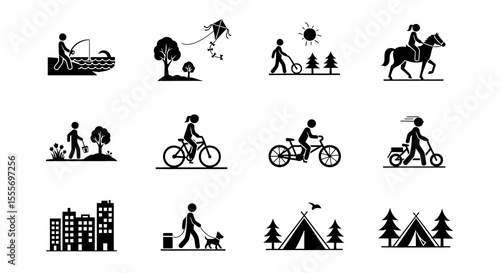 Black Silhouette of Person Riding Bicycle, Simple Icon, Isolated.
