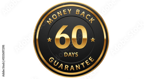 60 Days Money Back Guarantee Round Badge with Golden Accents.