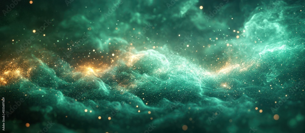 Fototapeta premium Abstract background with a celestial blue light illuminating a dark, starry galaxy and swirling nebula clouds in deep outer space