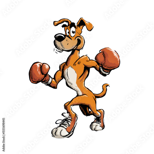 A Cartoon Dog in Boxing Gloves Ready to Spar: An Energetic and Playful Canine Character Illustrating Sportsmanship and Fun