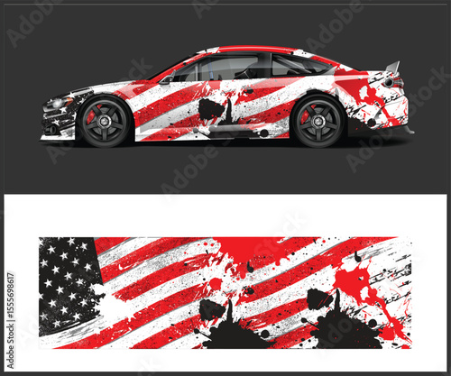 Patriotic Racing Car Wrap Design Vehicle wrap design