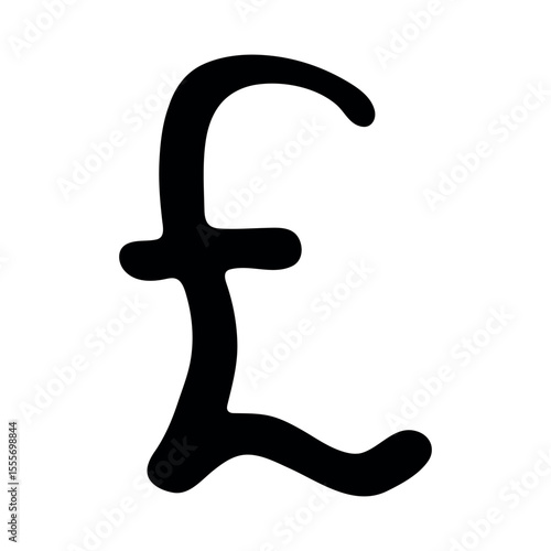 Hand drawn british pound currency symbol. Brush stroke doodle. Single element for design