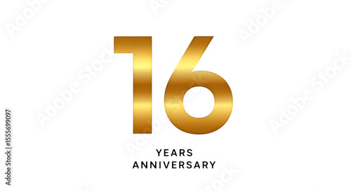 Gold 16 Years Anniversary Number Design 1.