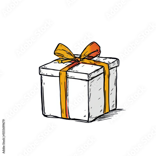 A Delightful Surprise: A Hand-Drawn Gift Box with an Orange Ribbon Perfectly Wrapped for Any Special Occasion or Celebration