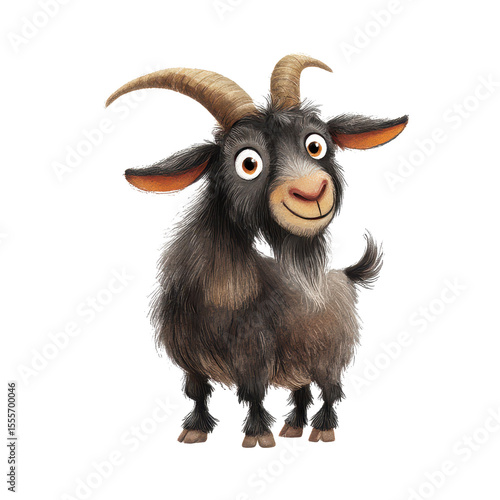 Charming Cartoon Goat with Playful Expression and Fluffy Fur, Perfect for Children's Illustrations and Animal-Themed Artwork