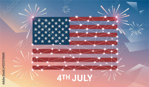 Stylized 4th of July American Flag & Fireworks Graphic - Modern Independence Day Celebration Design

