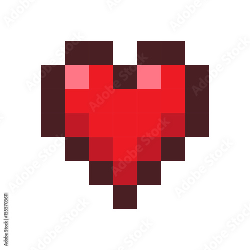 Retro Pixel Art Heart Icon in Vibrant Red and Black for Digital and Gaming Design Projects