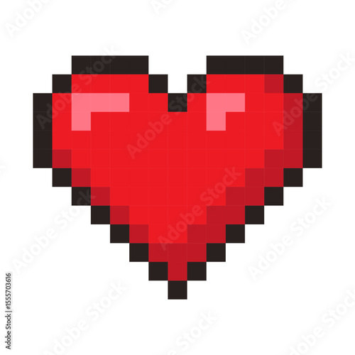 Pixelated Red Heart Icon Symbolizing Love and Affection in Retro 8-Bit Style on White Background