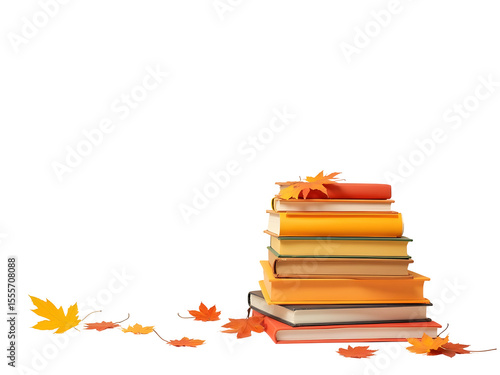 Wallpaper Mural Stack of books with autumn leaves orange yellow red books fall foliage study reading literature education isolated on a transparent background Torontodigital.ca