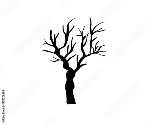 Dead tree silhouette. dying black scary tree illustration. natural dying old tree 