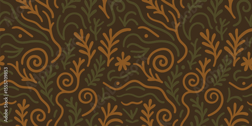 Contemporary Tribal Seamless Pattern, suitable for fashion design, decoration, fabric, wallpaper and printing on warm brown background