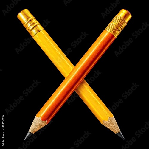 Crossed Yellow Pencils on Black Background for Creative Design
