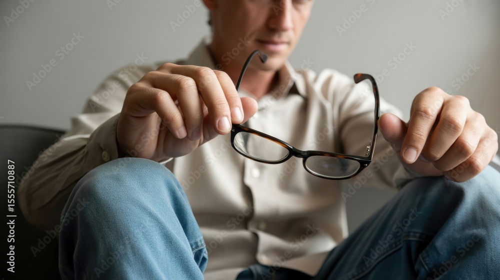 Fototapeta premium Casual Man Holding Eyeglasses