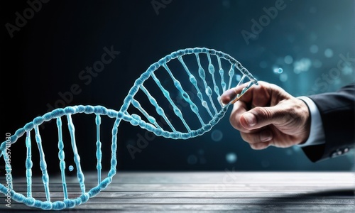 Hand Interacting with Glowing 3D DNA Model