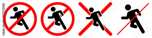 No run sign vector, a clear symbol for prohibited running or slow pace required. Ideal for safety warnings, public area regulations, or restricted movement zones.