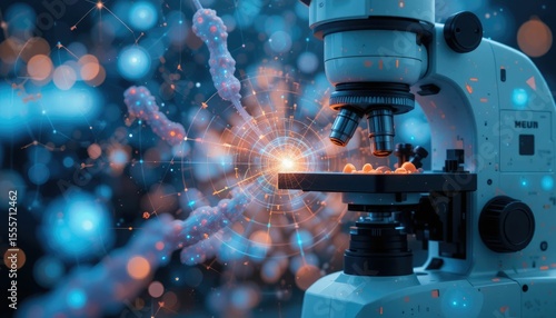 AI microscope detecting bacteria in real time with digital overlays and smart health analysis, concept of medical innovation
