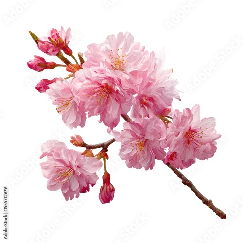 A Beautiful Branch of Delicate Pink Cherry Blossoms with Buds Showcasing Nature's Elegant Springtime Splendor and Floral Beauty