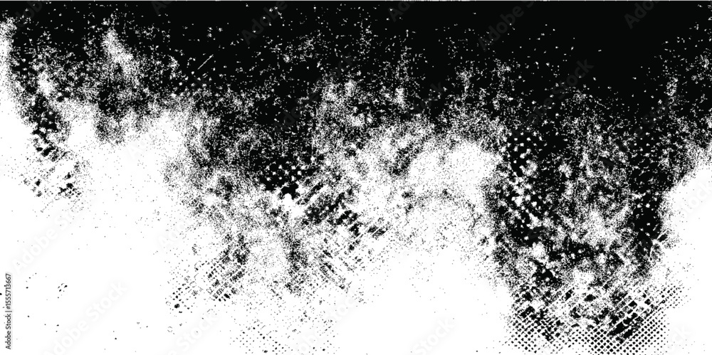 Fototapeta premium Monochromatic dog in water with a grunge ink splatter frame