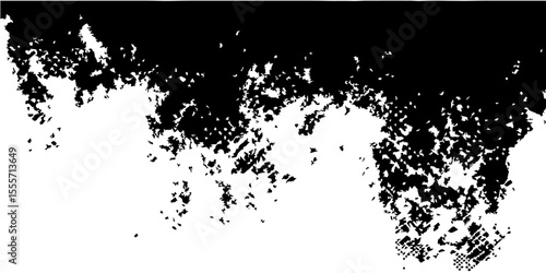 Abstract grunge background with black ink splat pattern, dirty texture, and decorative border