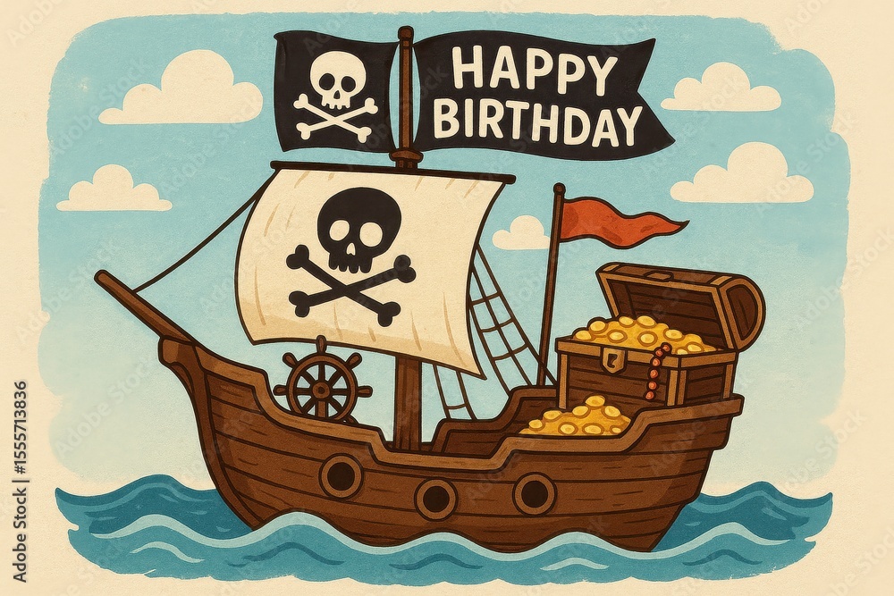 Fototapeta premium Pirate birthday theme, colorful pirate ship, adventure-filled celebration
