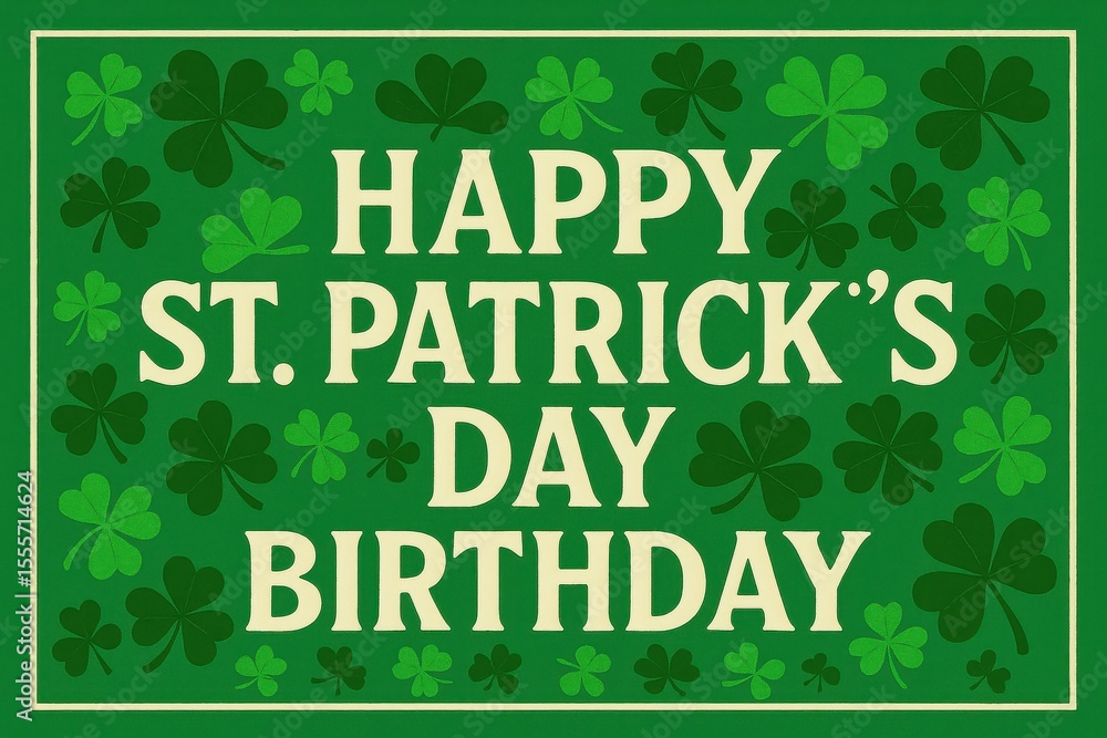 Fototapeta premium St. Patrick's Day themed birthday with green clovers, festive design, birthday celebration