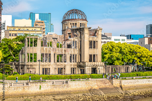 View at the ruins of A-Bomb Dome in the streets of Hiroshima in Japan