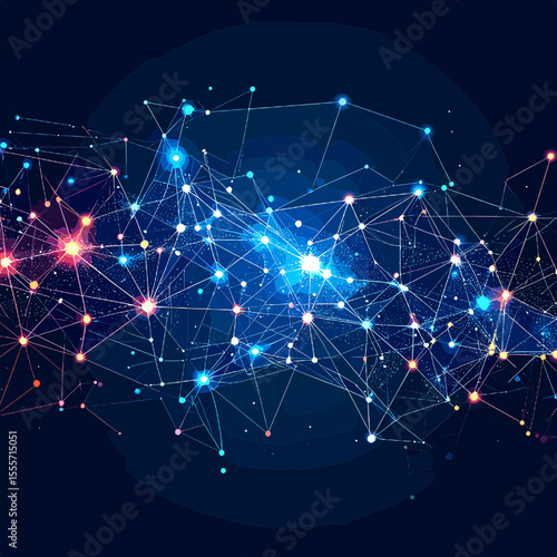 Abstract Network Connection with Blue and Pink Light Background Represents Modern Technology Concept