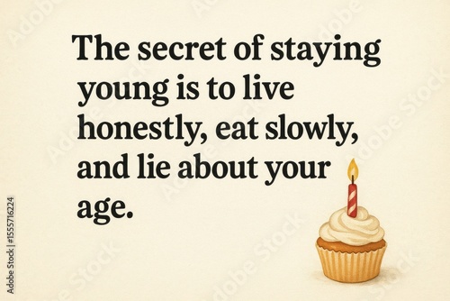 Aging birthday wisdom, quote about aging, cupcake, humorous aging theme, wisdom about life