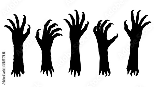 Set of doodle zombie hands silhouette.