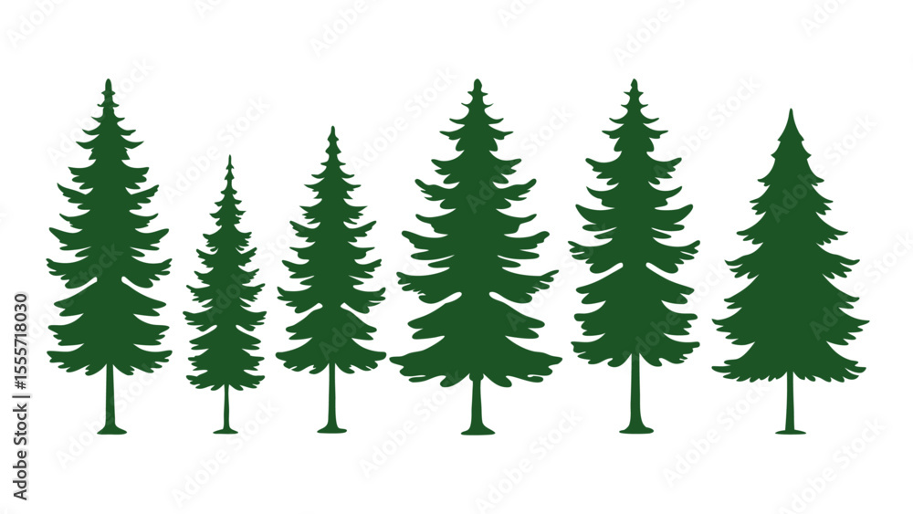 Obraz premium A row of evergreen tree silhouettes in various sizes
