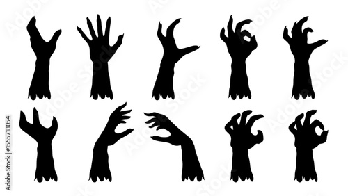 Set of doodle zombie hands silhouette.
