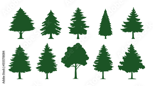 A row of evergreen tree silhouettes in various sizes
