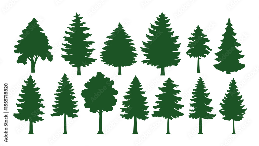 Fototapeta premium A row of evergreen tree silhouettes in various sizes