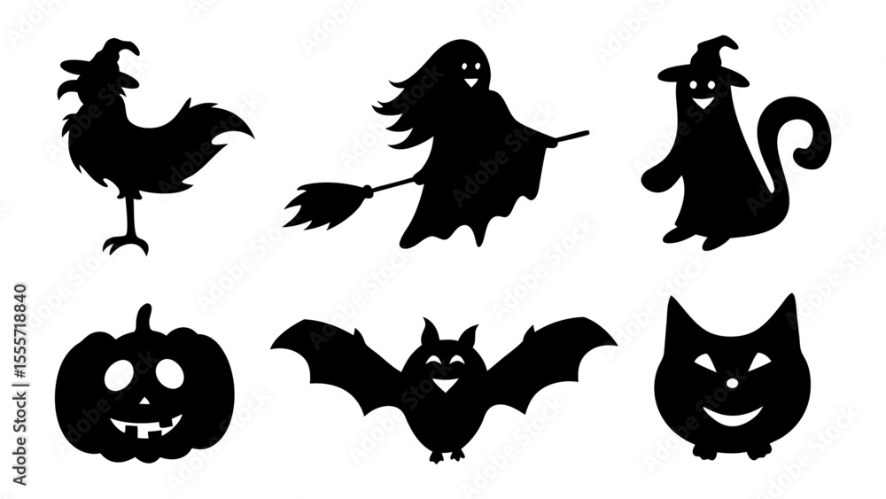 Fototapeta premium Set of silhouette halloween item