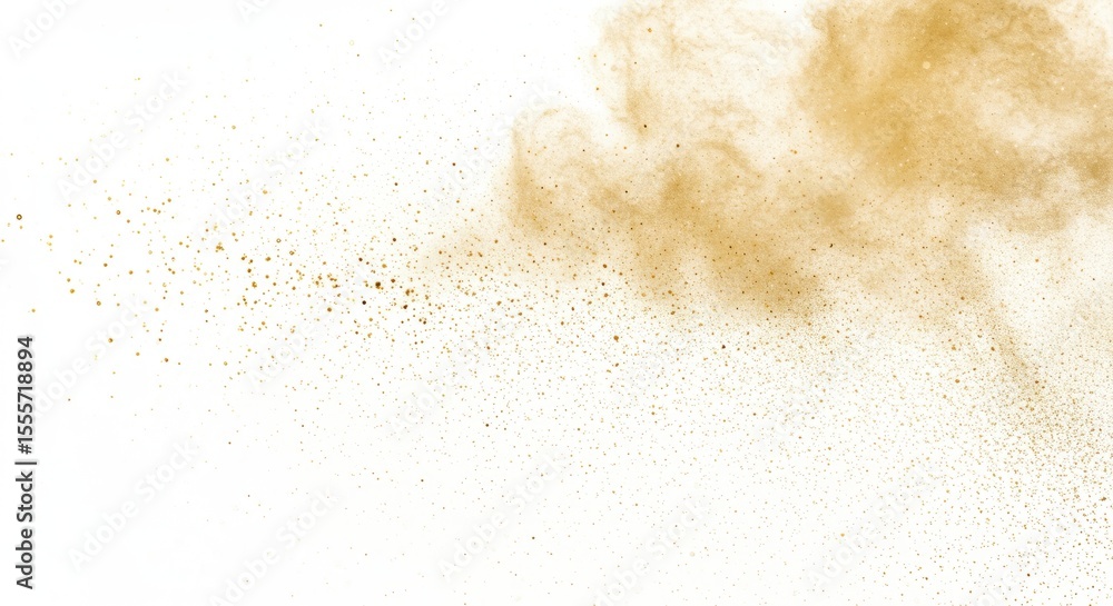 Golden Dust Cloud Exploding on White Background Golden Dust Cloud Exploding on White Background