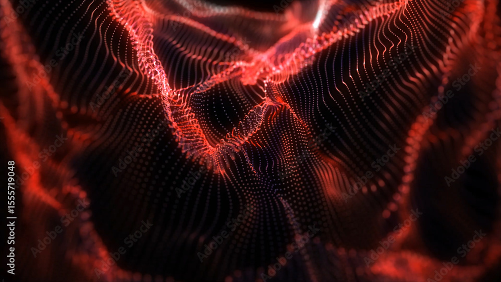 Fototapeta premium Abstract Red Particle Wave Digital Art with Dynamic Movement and Dark Background for Modern Designs mesmerizing