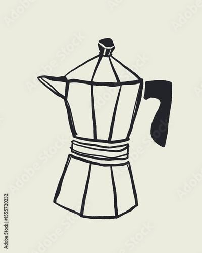 Hand drawn doodle sketch vector of moka pot with minimal lines, traditional italian coffee maker in dolce vita style