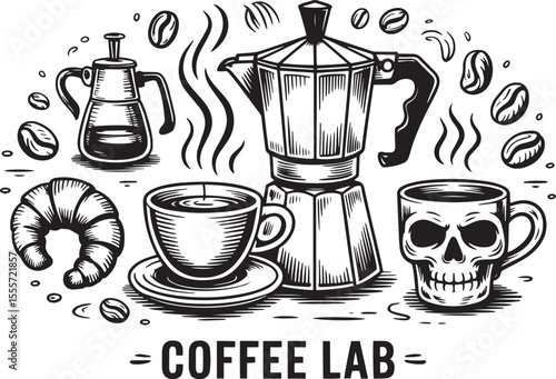 "Hand-Drawn Coffee Illustration Collection – Vintage Coffee Cups, Mugs, Beans, Brewing Tools & Barista Art for Branding, Packaging, Menus & Café Decor"

