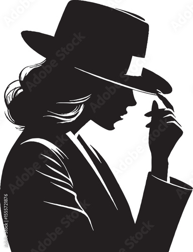 Elegant silhouette of a woman adorning a stylish hat in a minimalist design