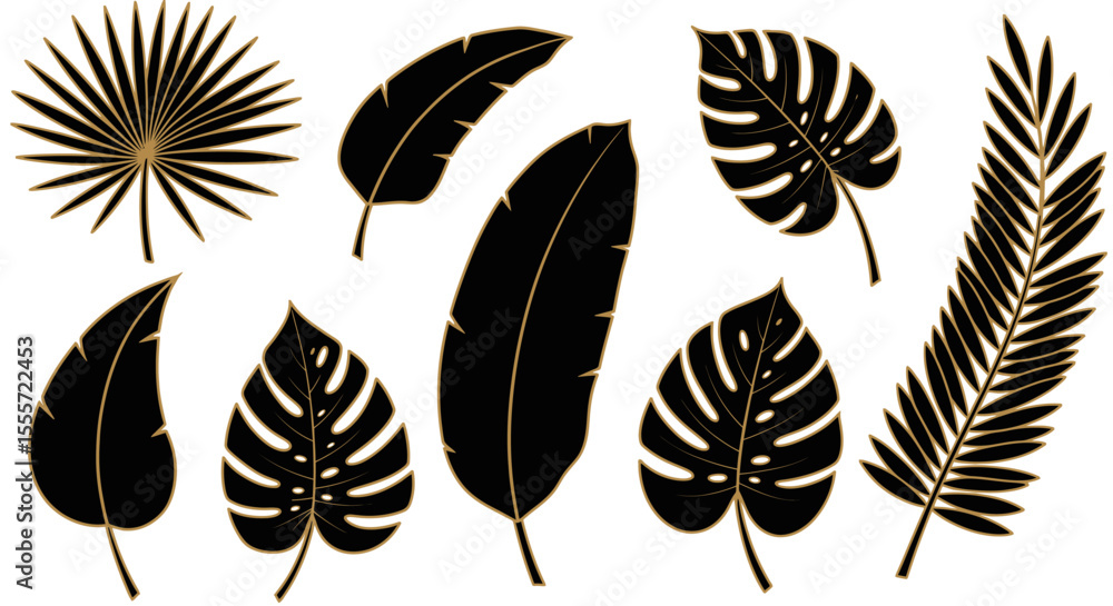Fototapeta premium Set of Black and Gold Tropical Leaves