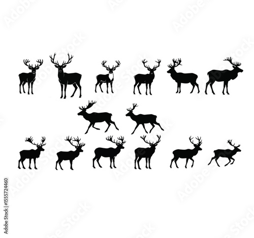 Deer silhouette vector set, Collection of reindeer silhouette isolated on white background. vector illustration