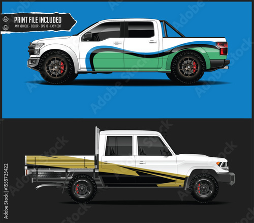 Custom Truck Designs with Colorful Graphics Two pickup