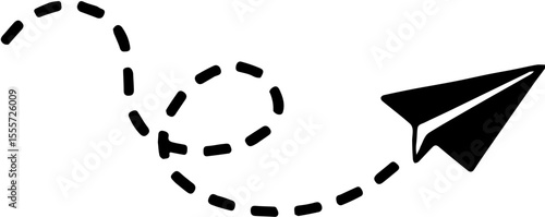 paper airplane route,Paper plane with dotted line travel and route symbol in line style, Origami paper airplane, Black linear paper plane icon.