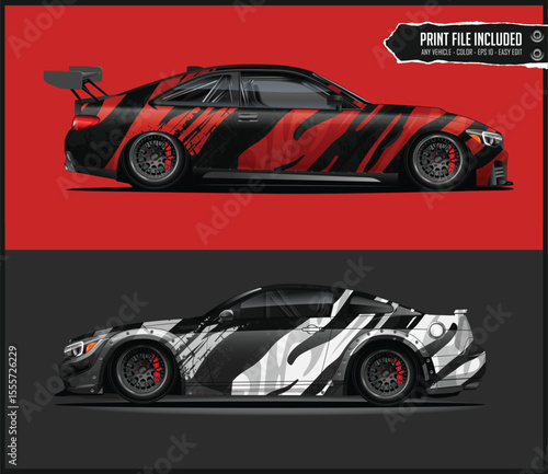 Two Racing Cars with Aggressive Graphic Wraps Digital