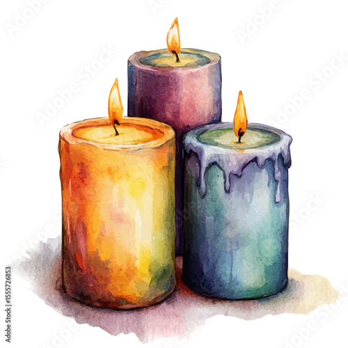 Candles, watercolor clipart vector, isolated on a white background.